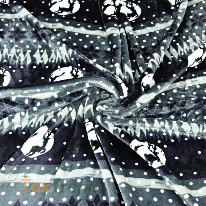 Kuschelfleece Stoff – Kinder Muster - weihnachtliches Muster mit grauen Rentieren
