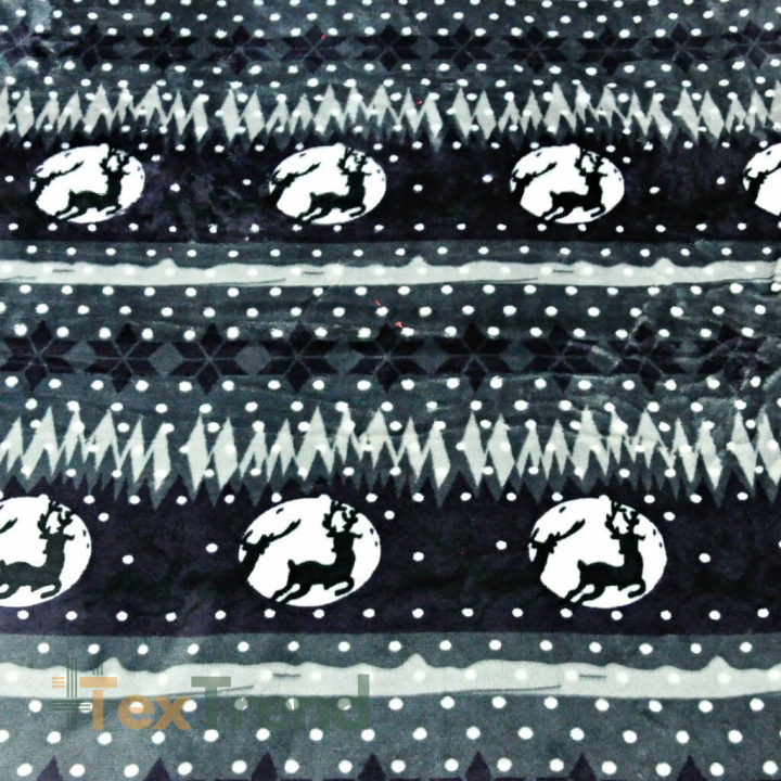 Kuschelfleece Stoff – Kinder Muster - weihnachtliches Muster mit grauen Rentieren