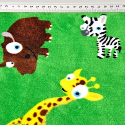 Kuschelfleece Stoff – Kinder Muster - afrikanische Tiere auf grünem Hintergrund