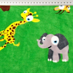 Kuschelfleece Stoff – Kinder Muster - afrikanische Tiere auf grünem Hintergrund