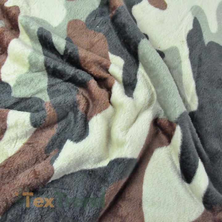 Kuschelfleece Stoff – Camouflage beige-braun