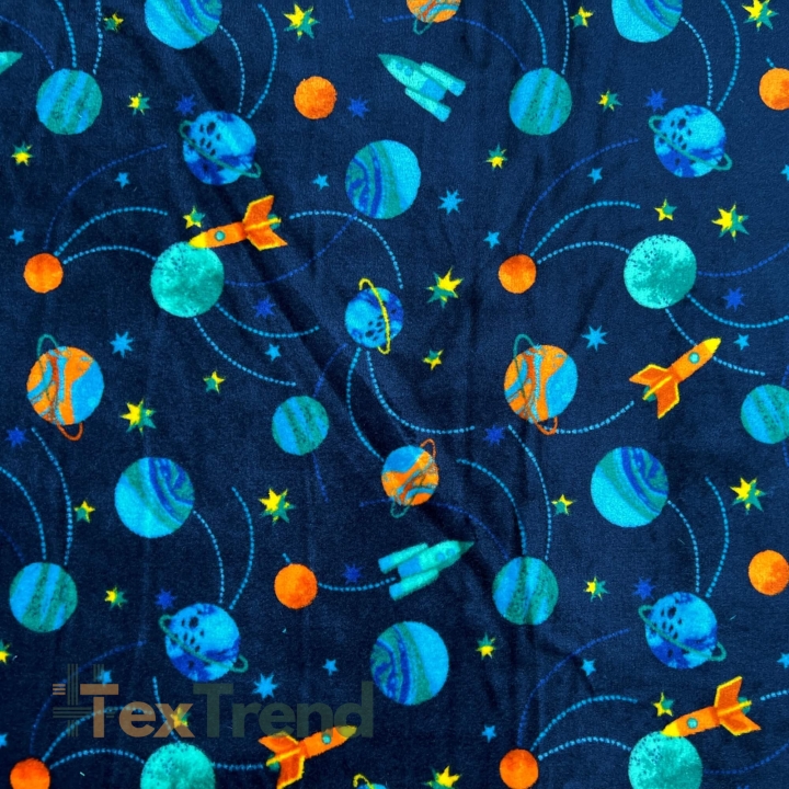 Kuschelfleece Stoff – Kinder Muster - doppelseitig Weltraum und Sterne