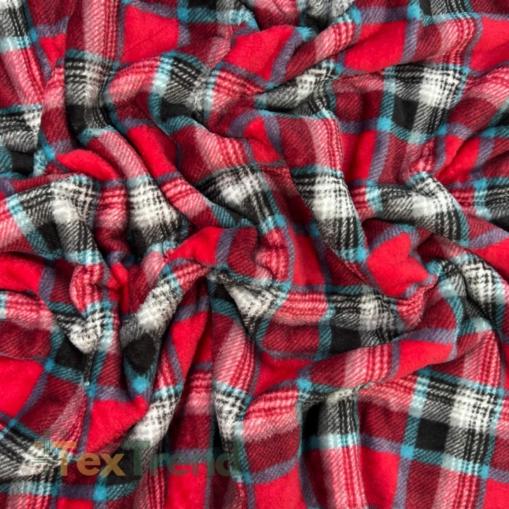 Kuschelfleece Stoff – Kinder Muster - Karomuster rot