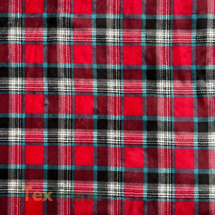 Kuschelfleece Stoff – Kinder Muster - Karomuster rot