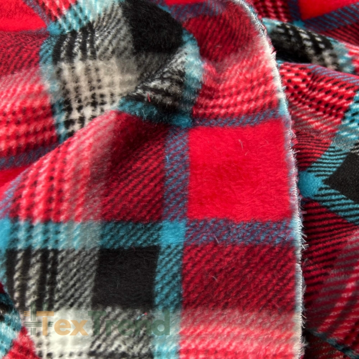 Kuschelfleece Stoff – Kinder Muster - Karomuster rot