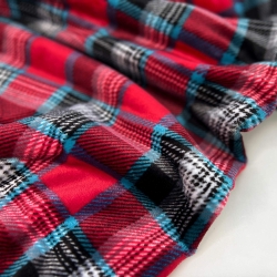 Kuschelfleece Stoff – Kinder Muster - Karomuster rot