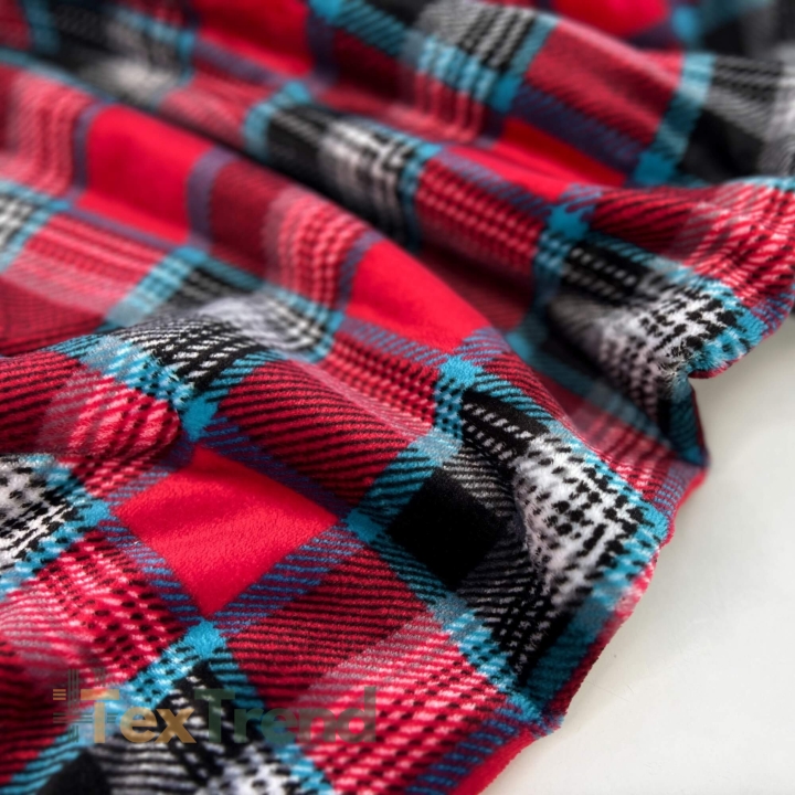 Kuschelfleece Stoff – Kinder Muster - Karomuster rot