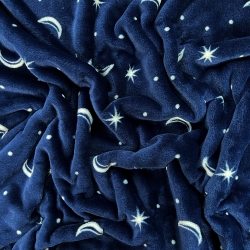 Kuschelfleece Stoff – Kinder Muster - Monde auf dunkelblauem Hintergrund