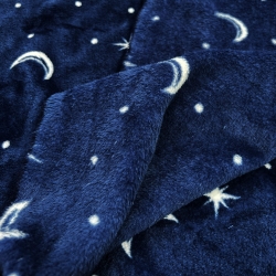 Kuschelfleece Stoff – Kinder Muster - Monde auf dunkelblauem Hintergrund