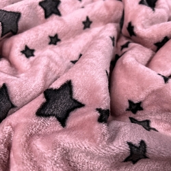 Kuschelfleece Stoff – Kinder Muster - graue Sterne auf rosa Hintergrund
