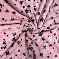 Kuschelfleece Stoff – Kinder Muster - graue Sterne auf rosa Hintergrund