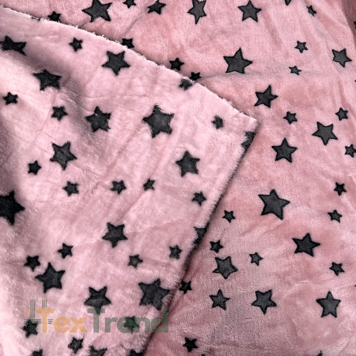 Kuschelfleece Stoff – Kinder Muster - graue Sterne auf rosa Hintergrund