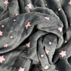 Kuschelfleece Stoff – Kinder Muster - rosa Sterne auf grafitfarbenem Hintergrund