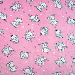 Kuschelfleece Stoff – Kinder Muster - Elefanten auf rosa Hintergrund