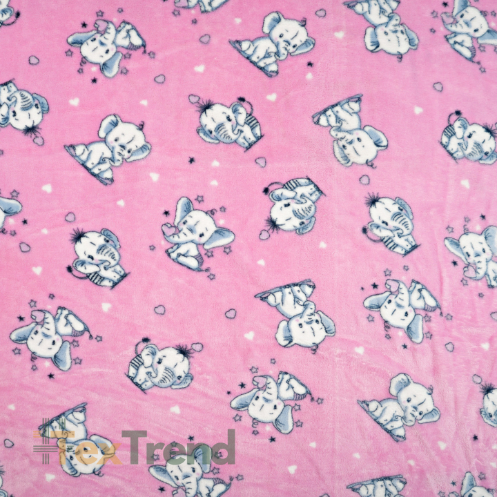 Kuschelfleece Stoff – Kinder Muster - Elefanten auf rosa Hintergrund