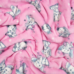 Kuschelfleece Stoff – Kinder Muster - Elefanten auf rosa Hintergrund