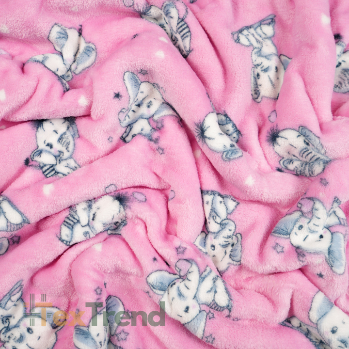 Kuschelfleece Stoff – Kinder Muster - Elefanten auf rosa Hintergrund