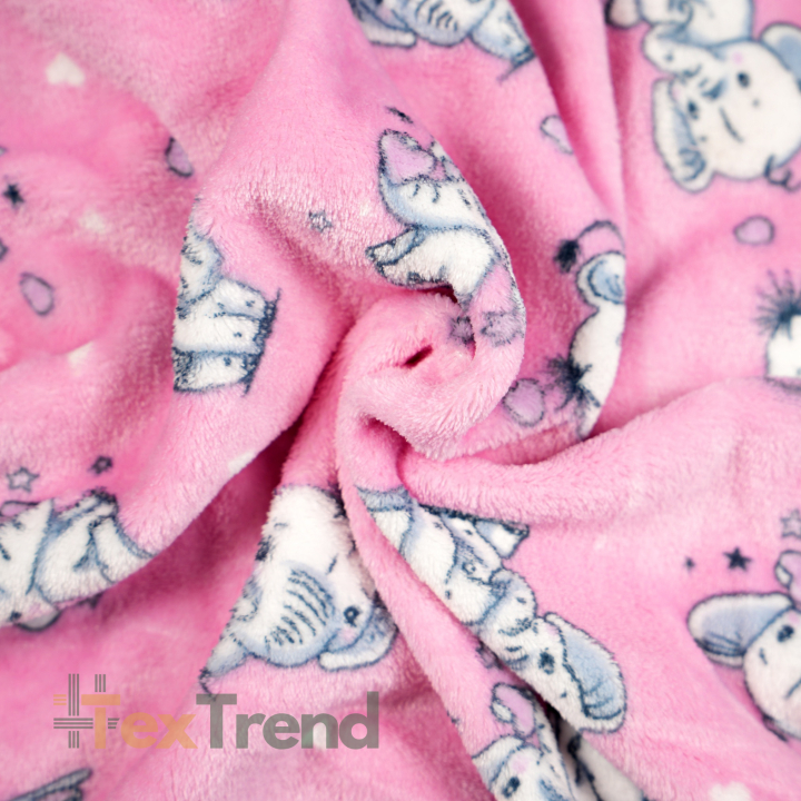 Kuschelfleece Stoff – Kinder Muster - Elefanten auf rosa Hintergrund