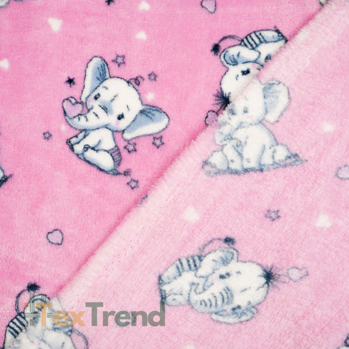 Kuschelfleece Stoff – Kinder Muster - Elefanten auf rosa Hintergrund