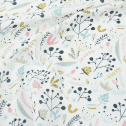 Baumwoll Mullstoff - Pastellsträucher mit Eberesche auf weißem Hintergrund