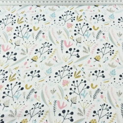 Baumwoll Mullstoff - Pastellsträucher mit Eberesche auf weißem Hintergrund