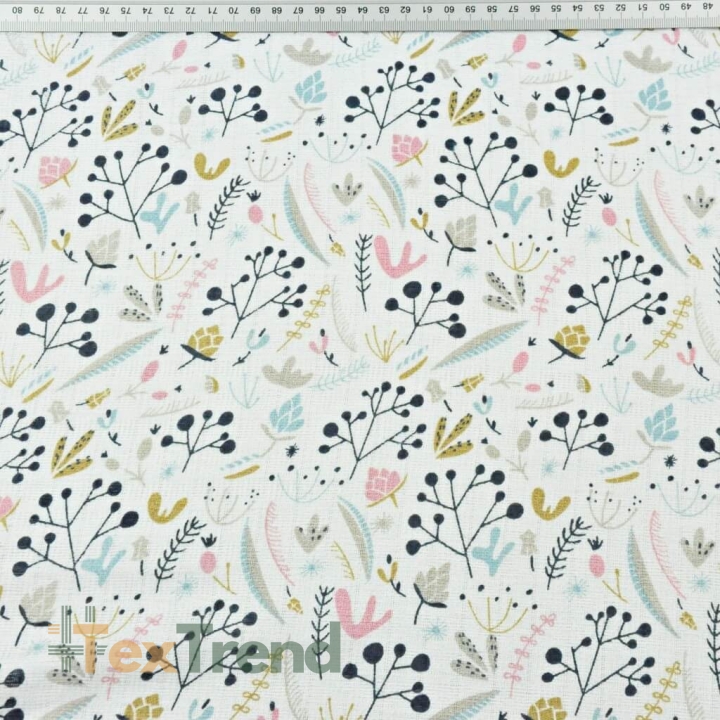 Baumwoll Mullstoff - Pastellsträucher mit Eberesche auf weißem Hintergrund