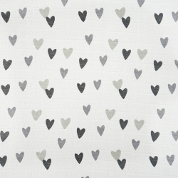 Baumwoll Mullstoff - Herzen Grau auf Weißem Hintergrund