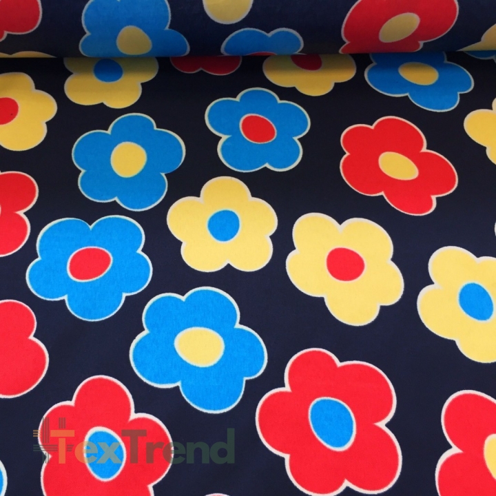 Wasserdichter Stoff / Outdoorstoff – strapazierfähig – Blumen auf marineblau
