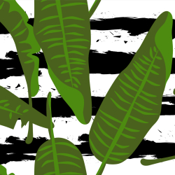 Wasserdichter Stoff / Outdoorstoff – strapazierfähig – Blätter auf schwarz-weißen Streifen