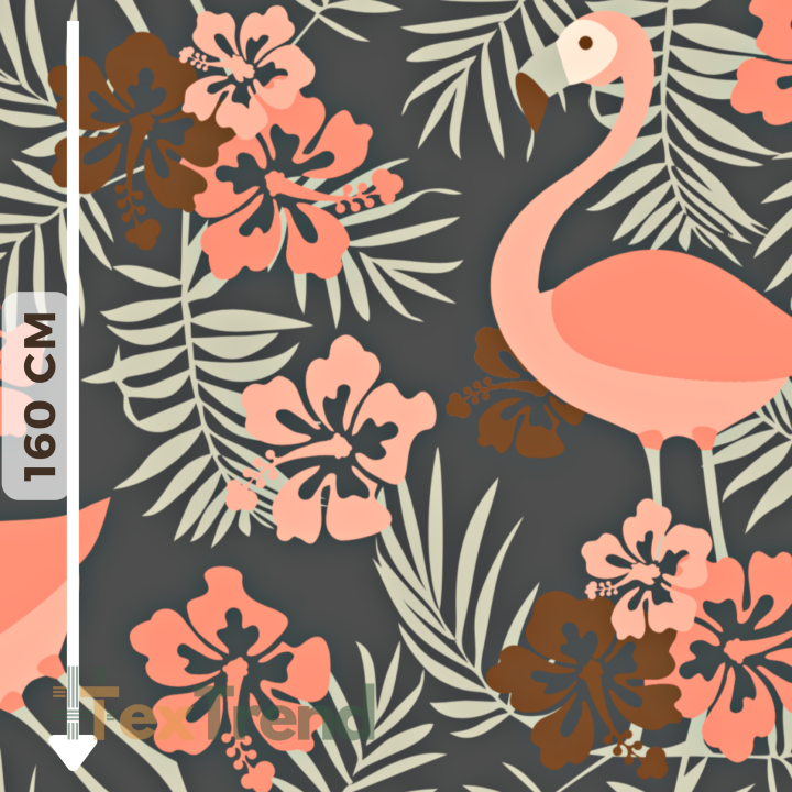 Wasserdichter Stoff / Outdoorstoff – strapazierfähig – lachsfarbene Flamingos auf grauem Hintergrund