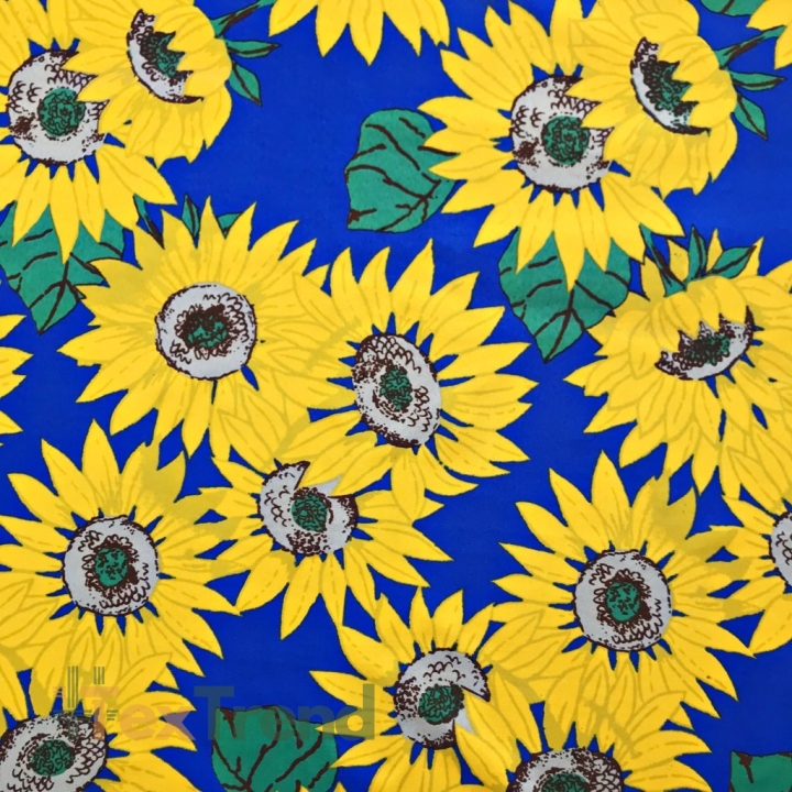 Wasserdichter Stoff / Outdoorstoff – strapazierfähig – Sonnenblumen auf saphirblauem Hintergrund