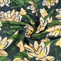 Wasserdichter Stoff / Outdoorstoff – strapazierfähig – Seerosen auf dunkelblauem Hintergrund