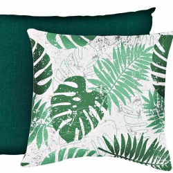 Wasserdichter Stoff / Outdoorstoff – strapazierfähig – grüne Monstera-Blätter auf hellgrauem Hintergrund