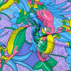 Wasserdichter Stoff / Outdoorstoff – strapazierfähig – blau-lila Papageien