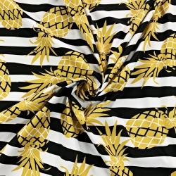 Wasserdichter Stoff / Outdoorstoff – strapazierfähig – goldene Ananas auf schwarz-weißen Streifen