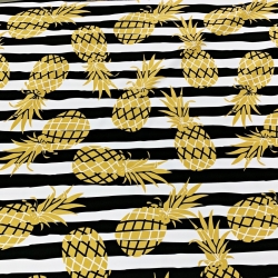 Wasserdichter Stoff / Outdoorstoff – strapazierfähig – goldene Ananas auf schwarz-weißen Streifen