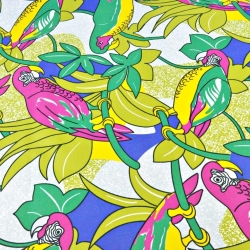 Wasserdichter Stoff / Outdoorstoff – strapazierfähig – bunte Papageien auf grauem Hintergrund