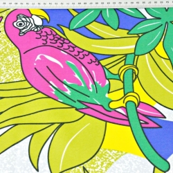 Wasserdichter Stoff / Outdoorstoff – strapazierfähig – bunte Papageien auf grauem Hintergrund