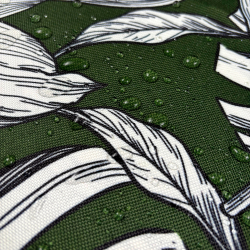 Cordura Stoff / Oxford Stoff – wasserdicht – Weiße Blätter auf grünem Hintergrund