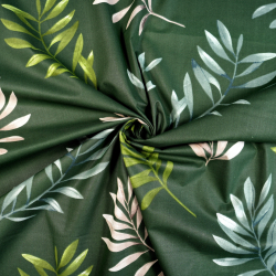 100 % Baumwolle, große Blätter und Zweige auf dunkelgrünem Hintergrund
