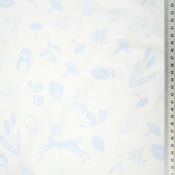 100 % Baumwolle, blaue Tiere auf weißem Hintergrund