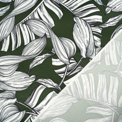 Cordura Stoff / Oxford Stoff – wasserdicht – Weiße Blätter auf grünem Hintergrund
