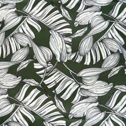 Cordura Stoff / Oxford Stoff – wasserdicht – Weiße Blätter auf grünem Hintergrund