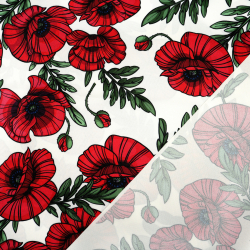 Cordura Stoff / Oxford Stoff – wasserdicht – Mohnblumen auf weißem Hintergrund
