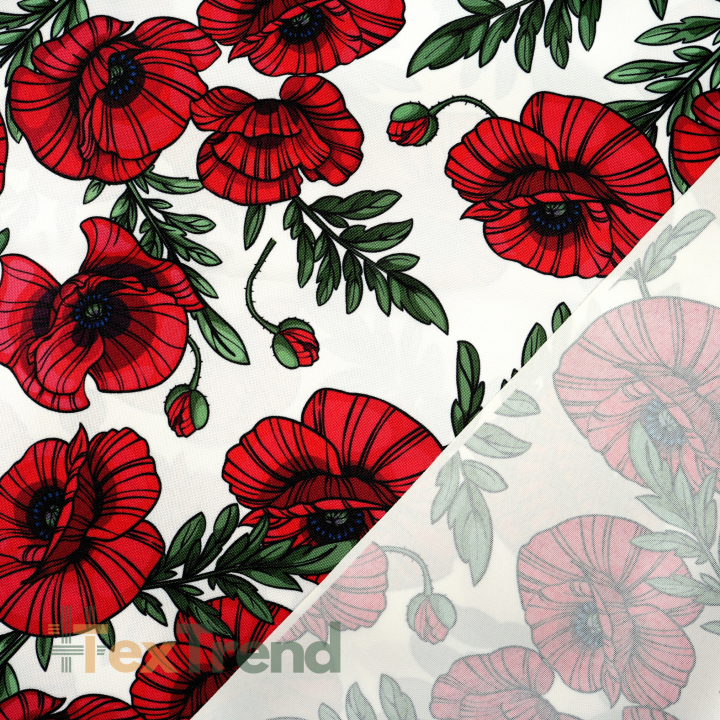 Cordura Stoff / Oxford Stoff – wasserdicht – Mohnblumen auf weißem Hintergrund