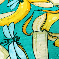 Cordura Stoff / Oxford Stoff – wasserdicht – Bananen und Libellen auf türkisfarbenem Hintergrund