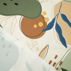 Cordura Stoff / Oxford Stoff – wasserdicht – Grün-beige Blätter auf ecrufarbenem Hintergrund