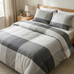 100% Baumwolle große grau-braune Karos