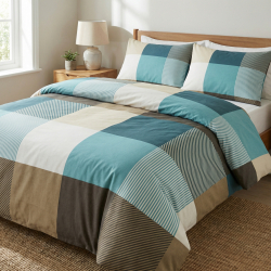 100% Baumwolle große türkis-beige Karos