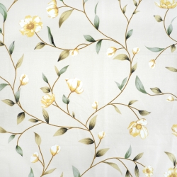 100% Baumwolle gelbe Blumen Ranken auf beigem Hintergrund - 220 cm